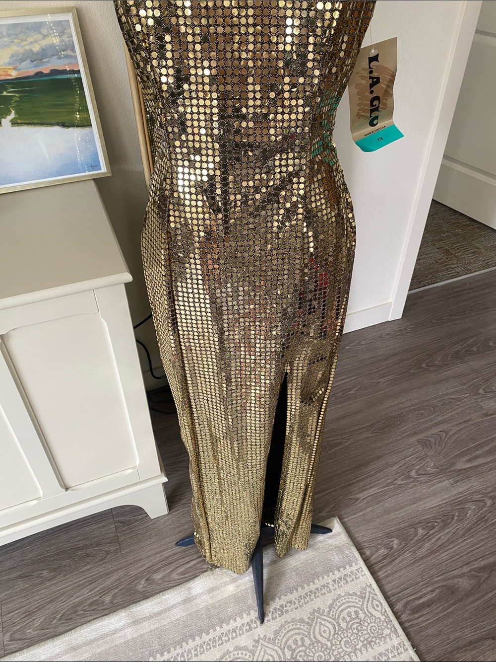 Vintage 1980s Deadstock LA Glo Gold Sequin Dress - Picture 4 of 16